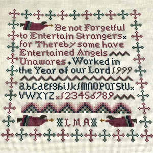 Completed Vintage Cross Stitch Sampler - Be Not Forgetful - Signed LMA 1999